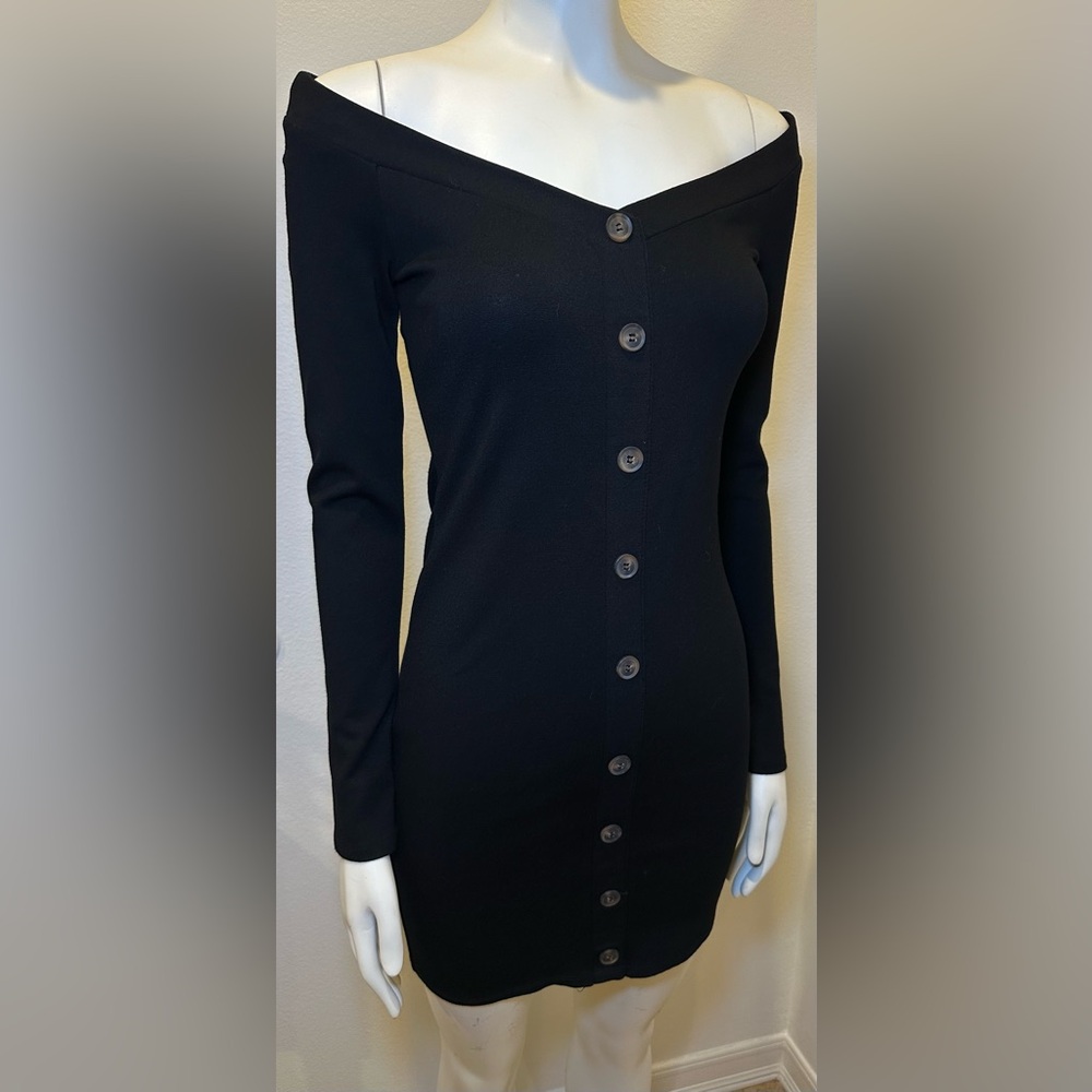 Forever 21 Button Up Off the Shoulder Long Sleeve Little Black Dress